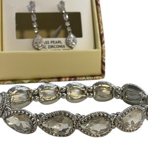 Costume Silver Bracelet with Elegant Crystal Design & earrings